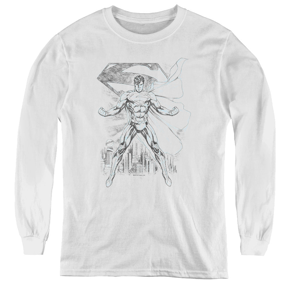 Superman Super Sketch Long Sleeve Kids Youth T Shirt White