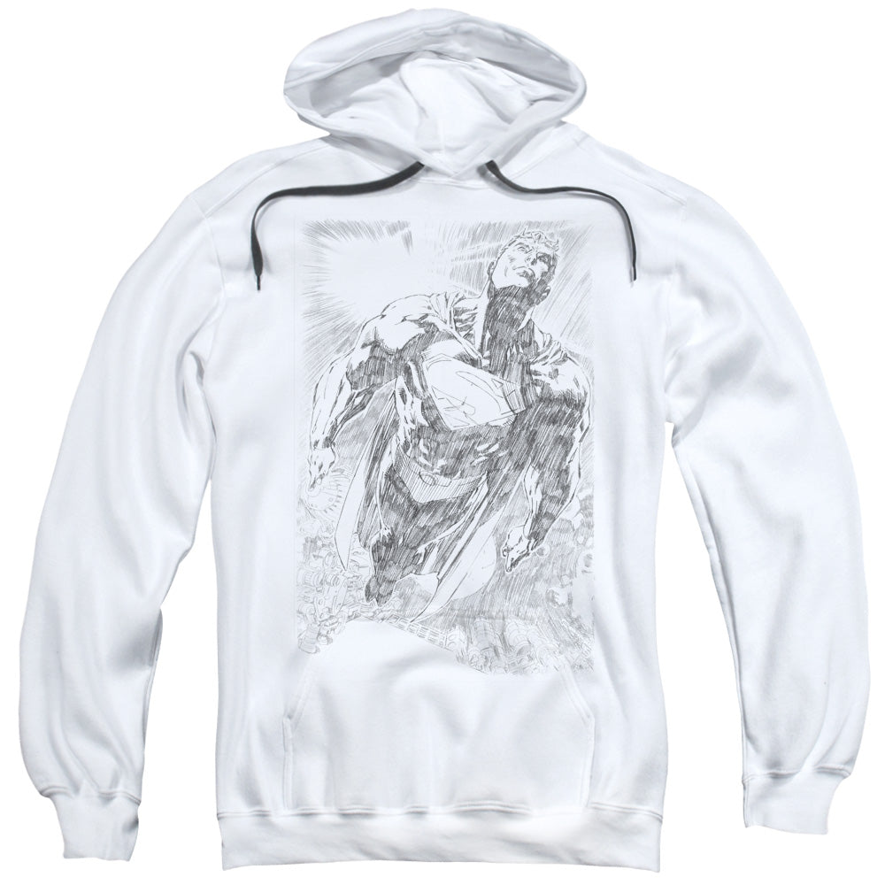 Superman Exploding Space Sketch Mens Hoodie White