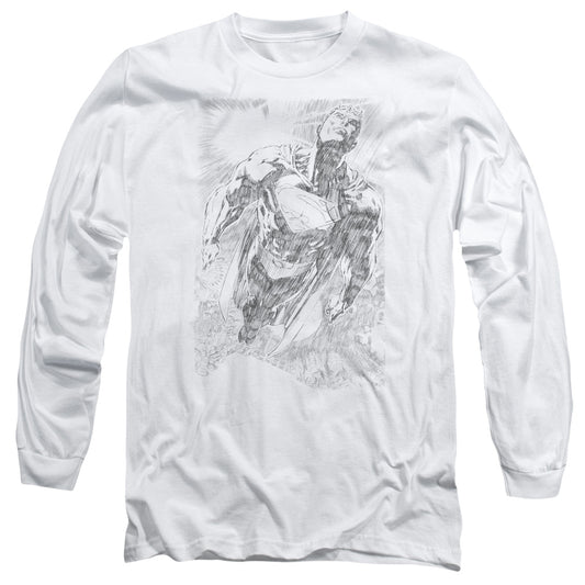 Superman Exploding Space Sketch Mens Long Sleeve Shirt White