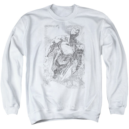 Superman Exploding Space Sketch Mens Crewneck Sweatshirt White