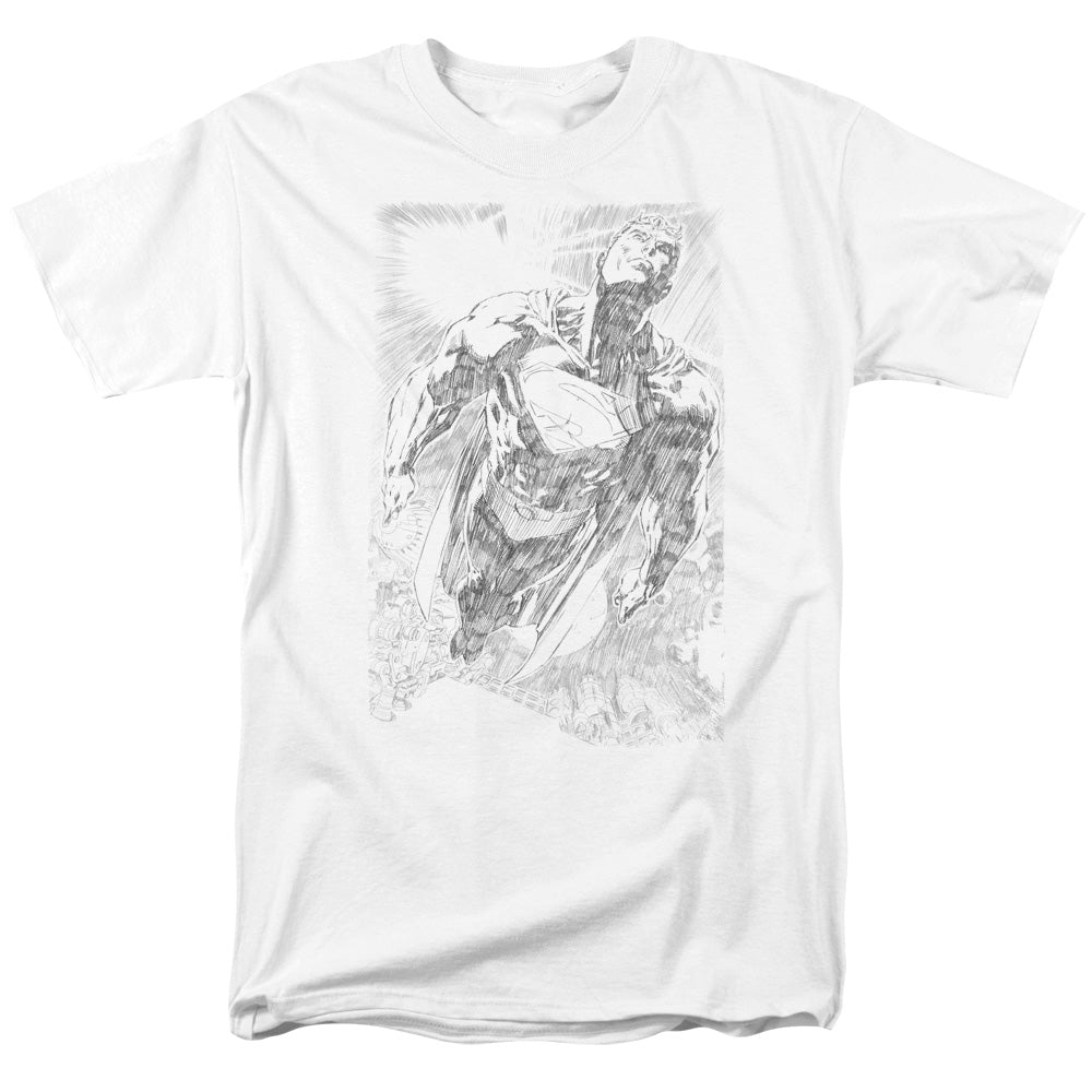 Superman Exploding Space Sketch Mens T Shirt White
