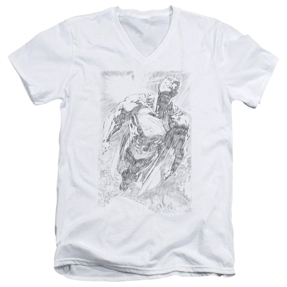 Superman Exploding Space Sketch S S Adult V Neck White