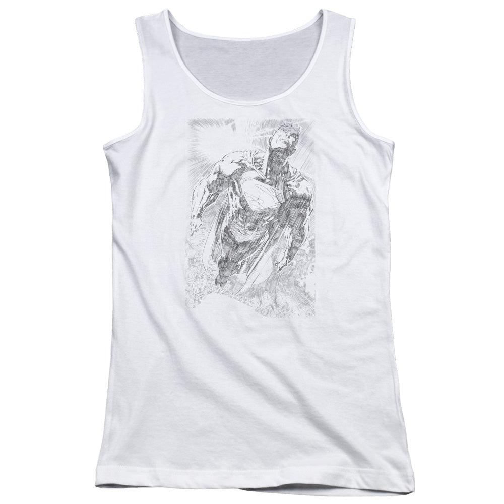 Superman Exploding Space Sketch Womens Tank Top Shirt White