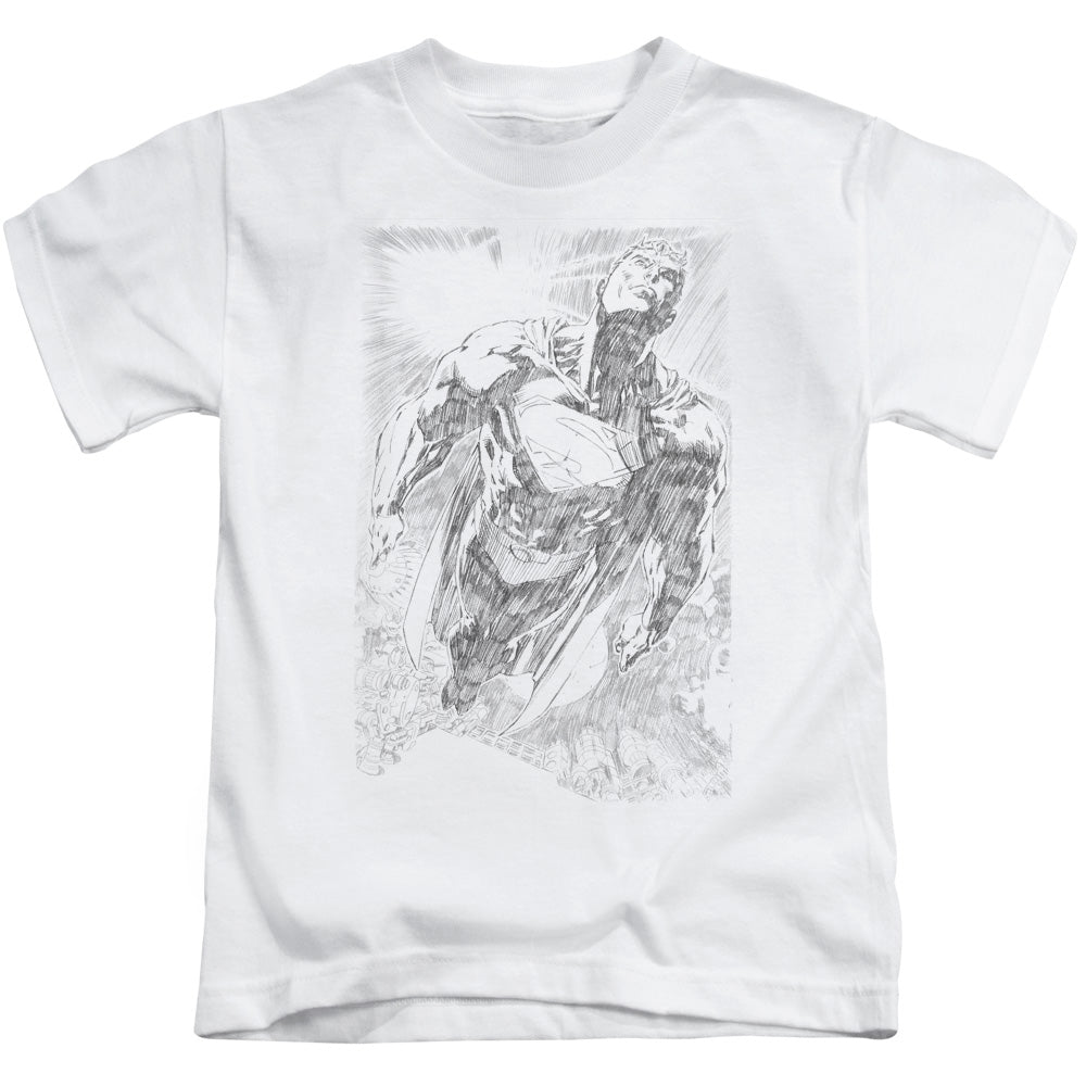 Superman Exploding Space Sketch Juvenile Kids Youth T Shirt White