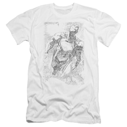 Superman Exploding Space Sketch Premium Bella Canvas Slim Fit Mens T Shirt White