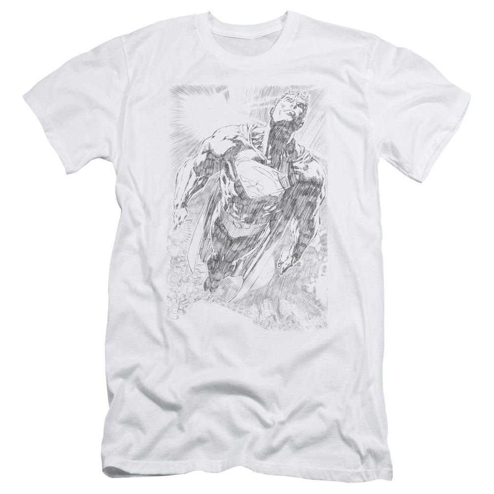 Superman Exploding Space Sketch Slim Fit Mens T Shirt White