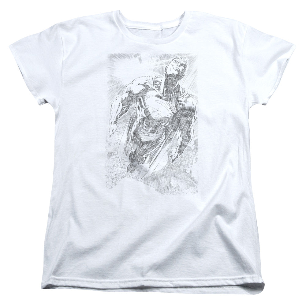 Superman Exploding Space Sketch Womens T Shirt White