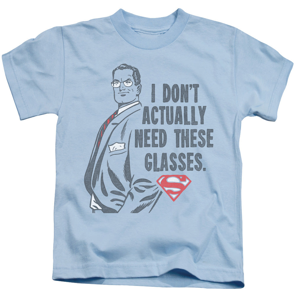 Superman Dont Need Glasses Juvenile Kids Youth T Shirt Light Blue