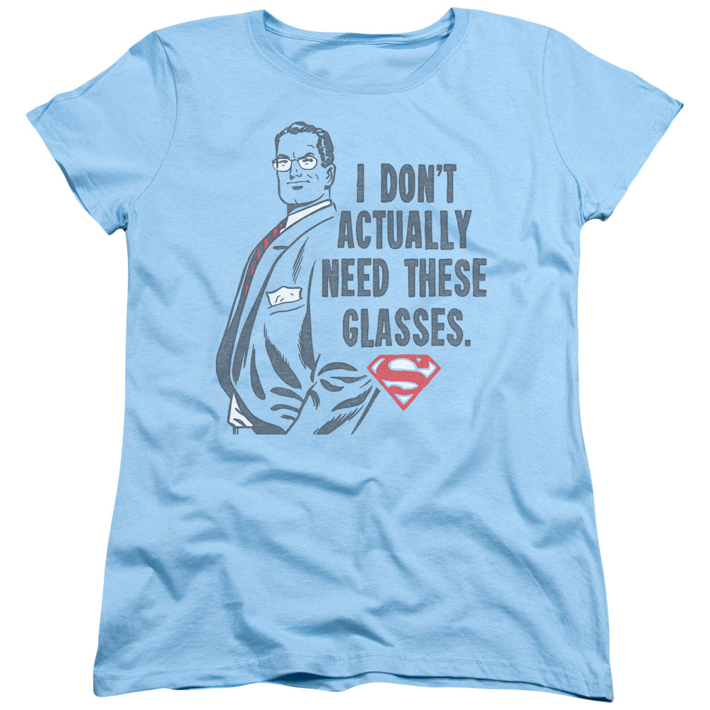 Superman Dont Need Glasses Womens T Shirt Light Blue