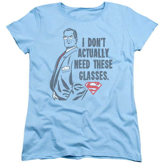 Superman Dont Need Glasses Womens T Shirt Light Blue