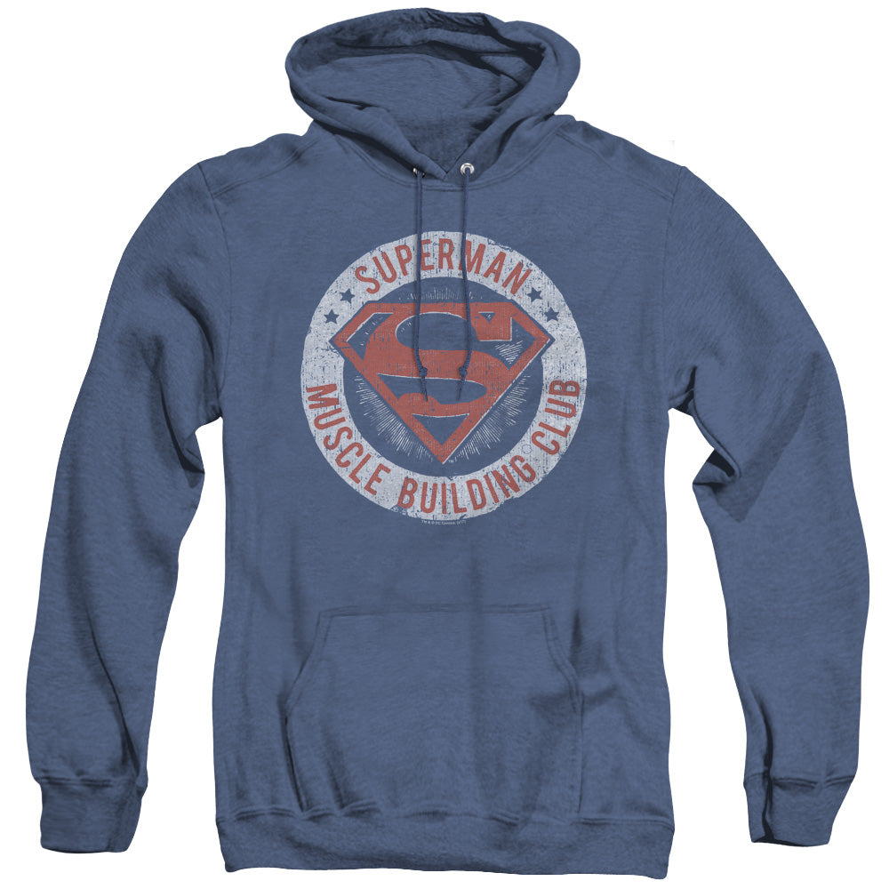 Superman Muscle Club Heather Mens Hoodie Royal Blue