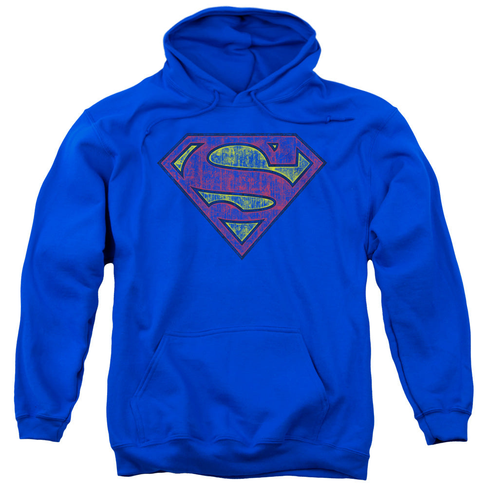 Superman Tattered Shield Mens Hoodie Royal Blue