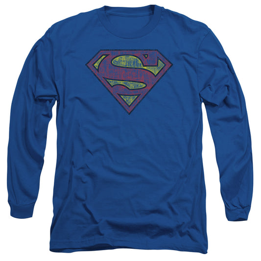 Superman Tattered Shield Mens Long Sleeve Shirt Royal Blue