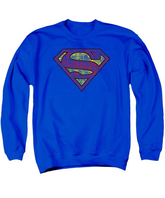 Superman Tattered Shield Mens Crewneck Sweatshirt Royal Blue