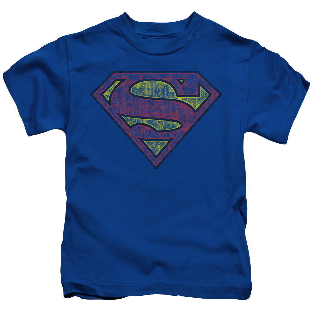 Superman Tattered Shield Juvenile Kids Youth T Shirt Royal Blue