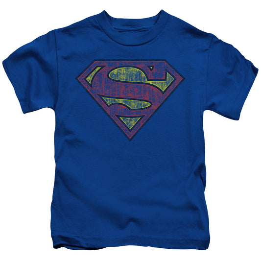 Superman Tattered Shield Juvenile Kids Youth T Shirt Royal Blue