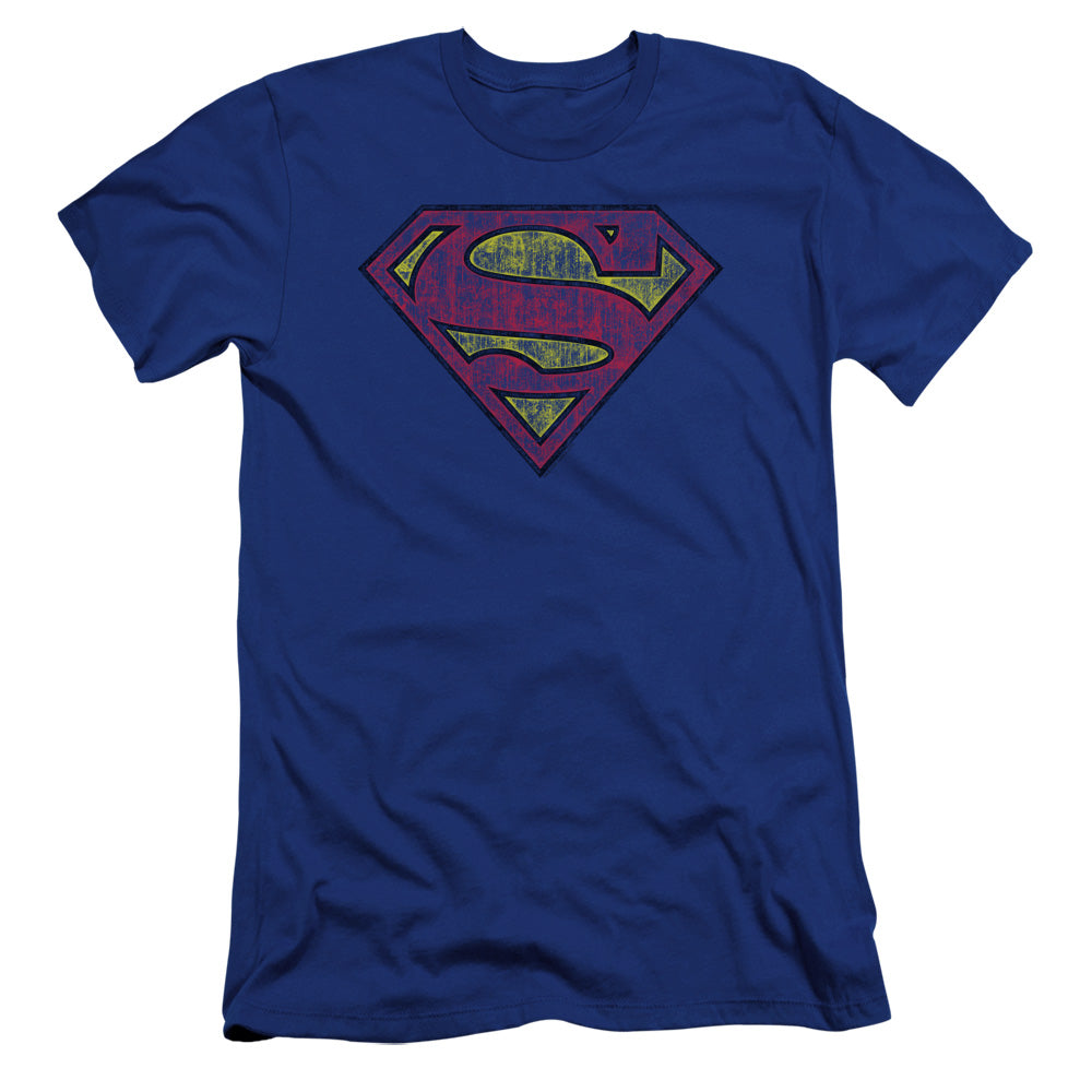 Superman Tattered Shield Premium Bella Canvas Slim Fit Mens T Shirt Royal Blue