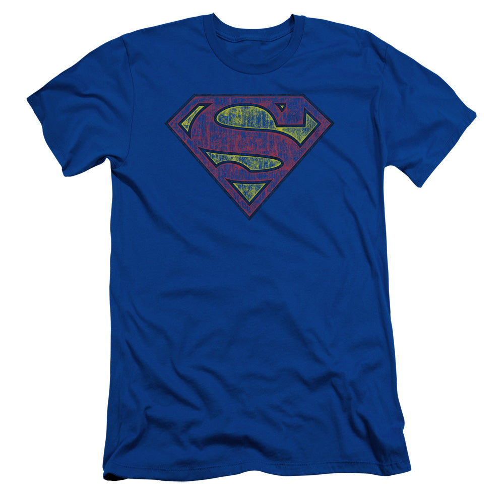 Superman Tattered Shield Slim Fit Mens T Shirt Royal Blue