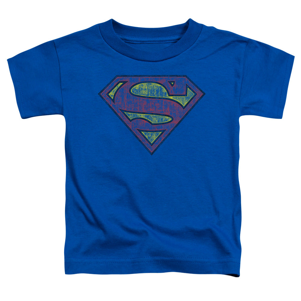 Superman Tattered Shield Toddler Kids Youth T Shirt Royal Blue