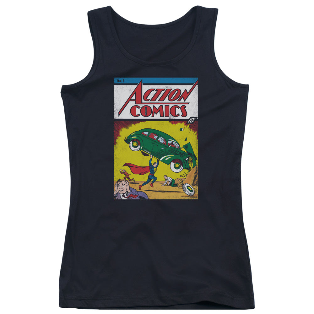 Superman Action No. 1 Womens Tank Top Shirt Navy