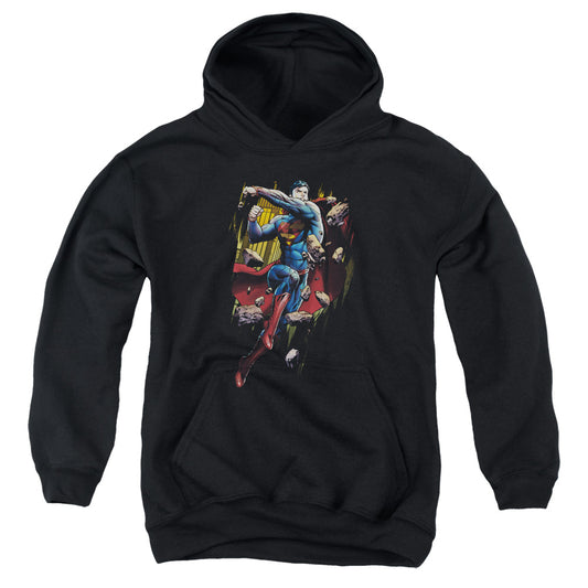 Superman Flying Determination Kids Youth Hoodie Black