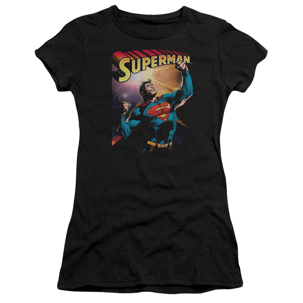 Superman Victory Junior Sheer Cap Sleeve Womens T Shirt Black