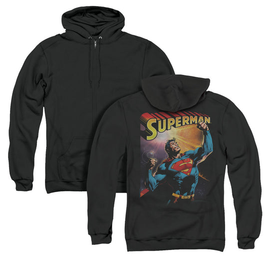 Superman Victory Back Print Zipper Mens Hoodie Black