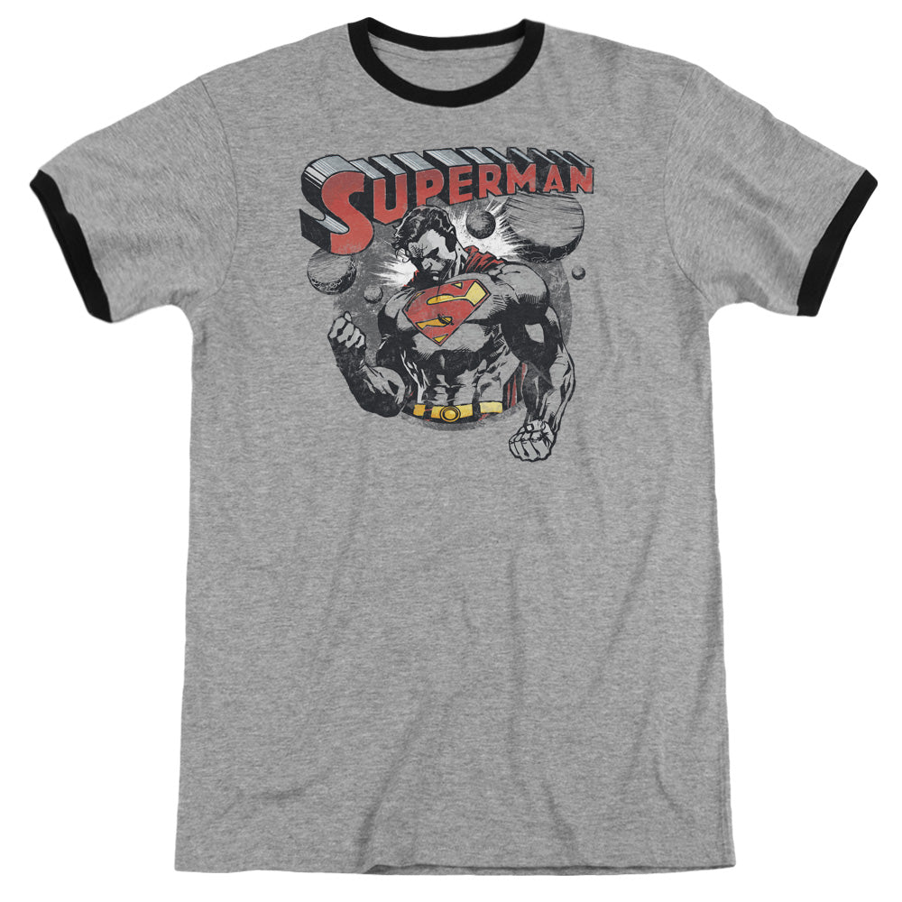 Superman Super Ko Heather Ringer Mens T Shirt Heather Black