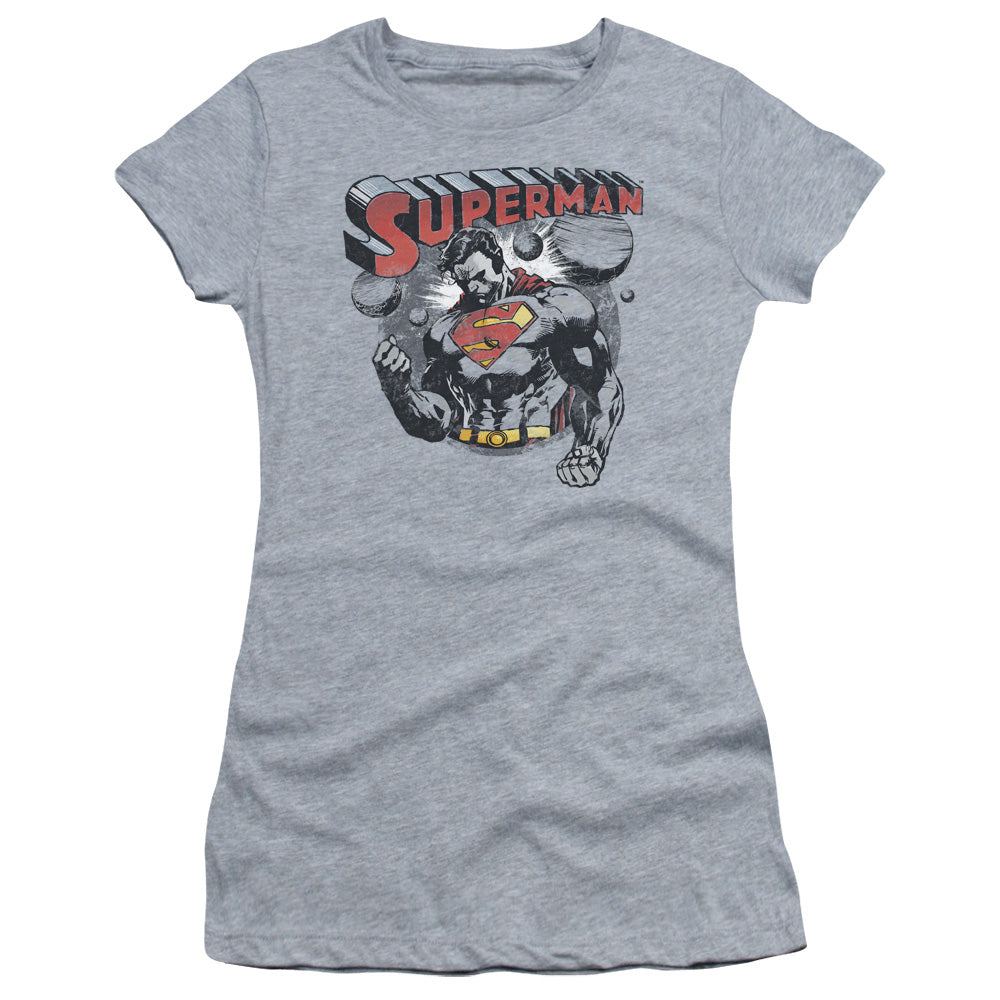 Superman Super Ko Junior Sheer Cap Sleeve Womens T Shirt Athletic Heather