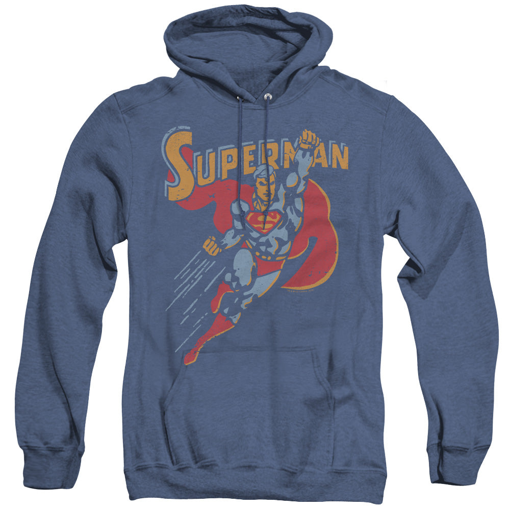 Superman Life Like Action Heather Mens Hoodie Royal Blue