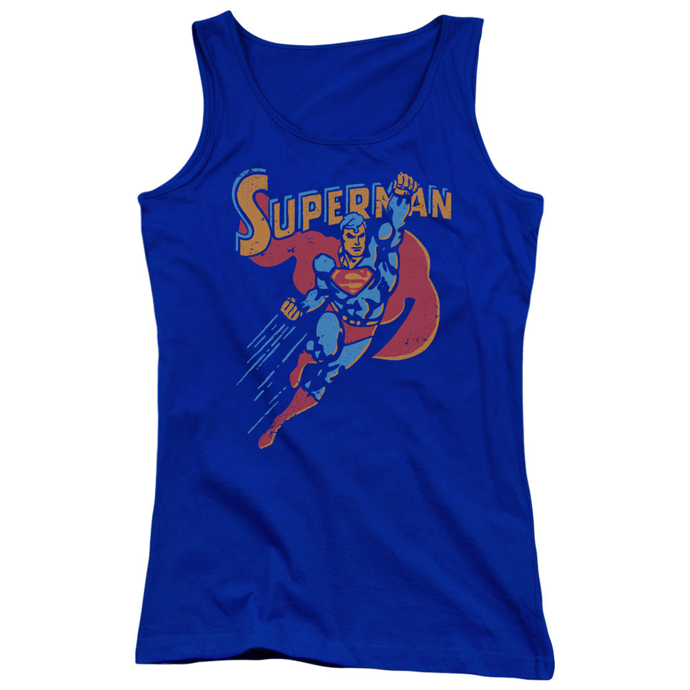 Superman Life Like Action Womens Tank Top Shirt Royal Blue