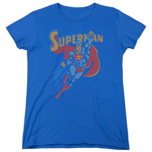 Superman Life Like Action Womens T Shirt Royal Blue