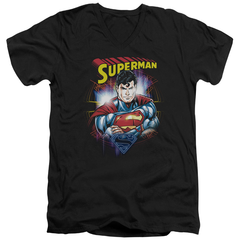 Superman Glam Mens Slim Fit V Neck T Shirt Black