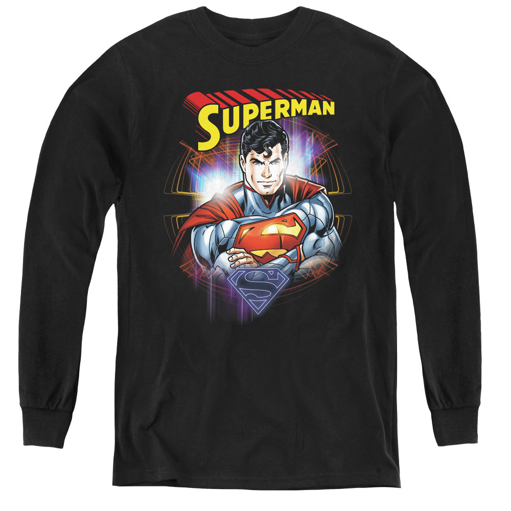 Superman Glam Long Sleeve Kids Youth T Shirt Black