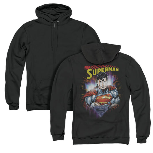 Superman Glam Back Print Zipper Mens Hoodie Black