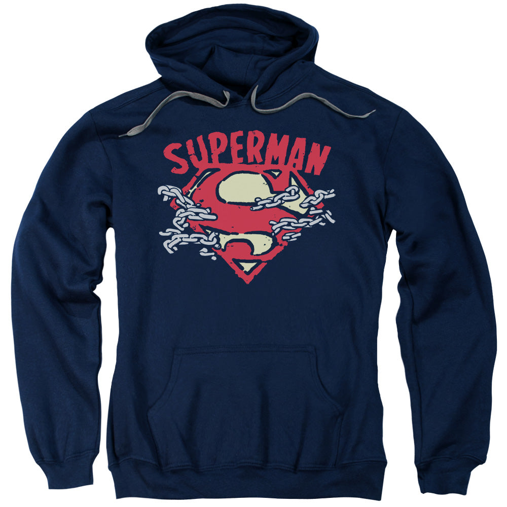 Superman Chain Breaking Mens Hoodie Navy