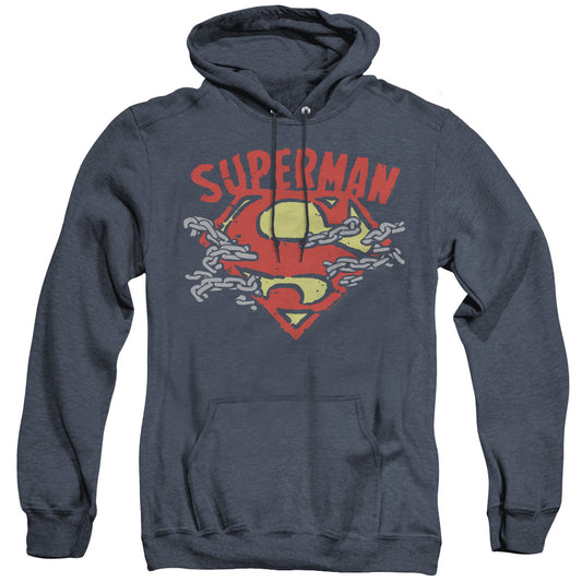 Superman Chain Breaking Heather Mens Hoodie Navy