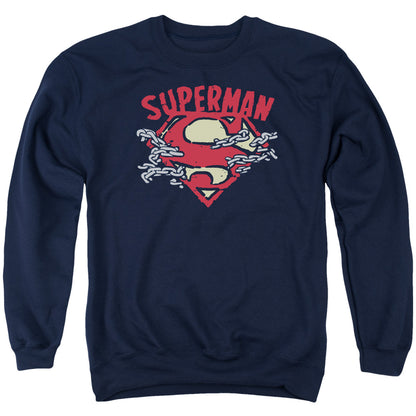 Superman Chain Breaking Mens Crewneck Sweatshirt Navy