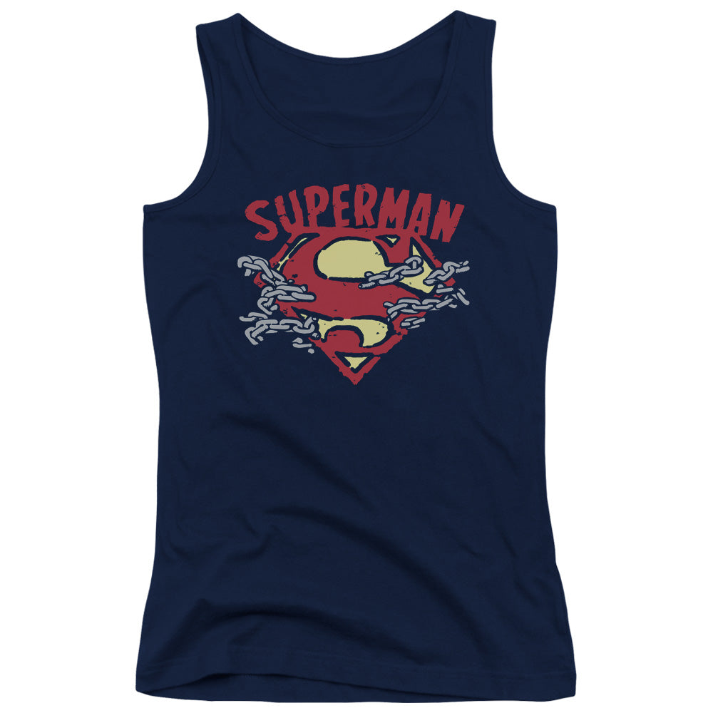 Superman Chain Breaking Womens Tank Top Shirt Navy