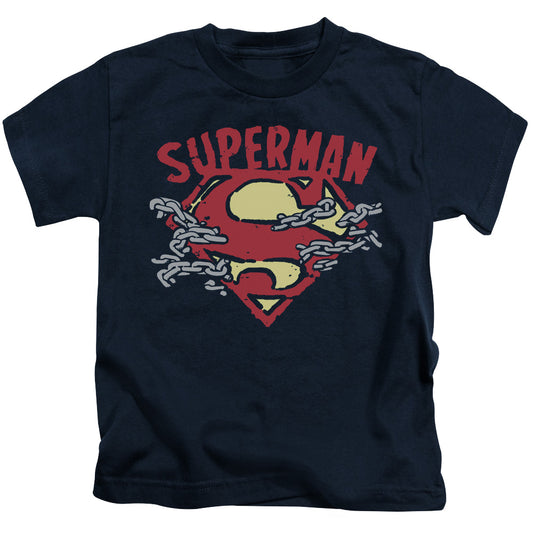 Superman Chain Breaking Juvenile Kids Youth T Shirt Navy