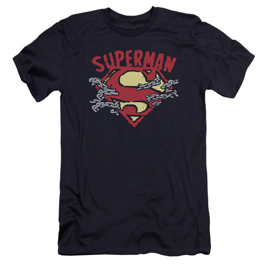 Superman Chain Breaking Premium Bella Canvas Slim Fit Mens T Shirt Navy