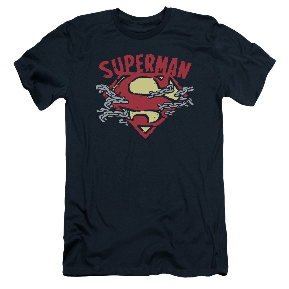 Superman Chain Breaking Slim Fit Mens T Shirt Navy