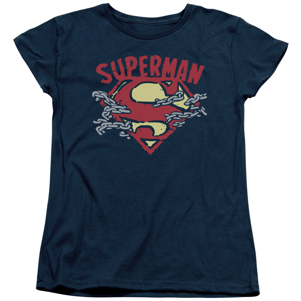 Superman Chain Breaking Womens T Shirt Navy