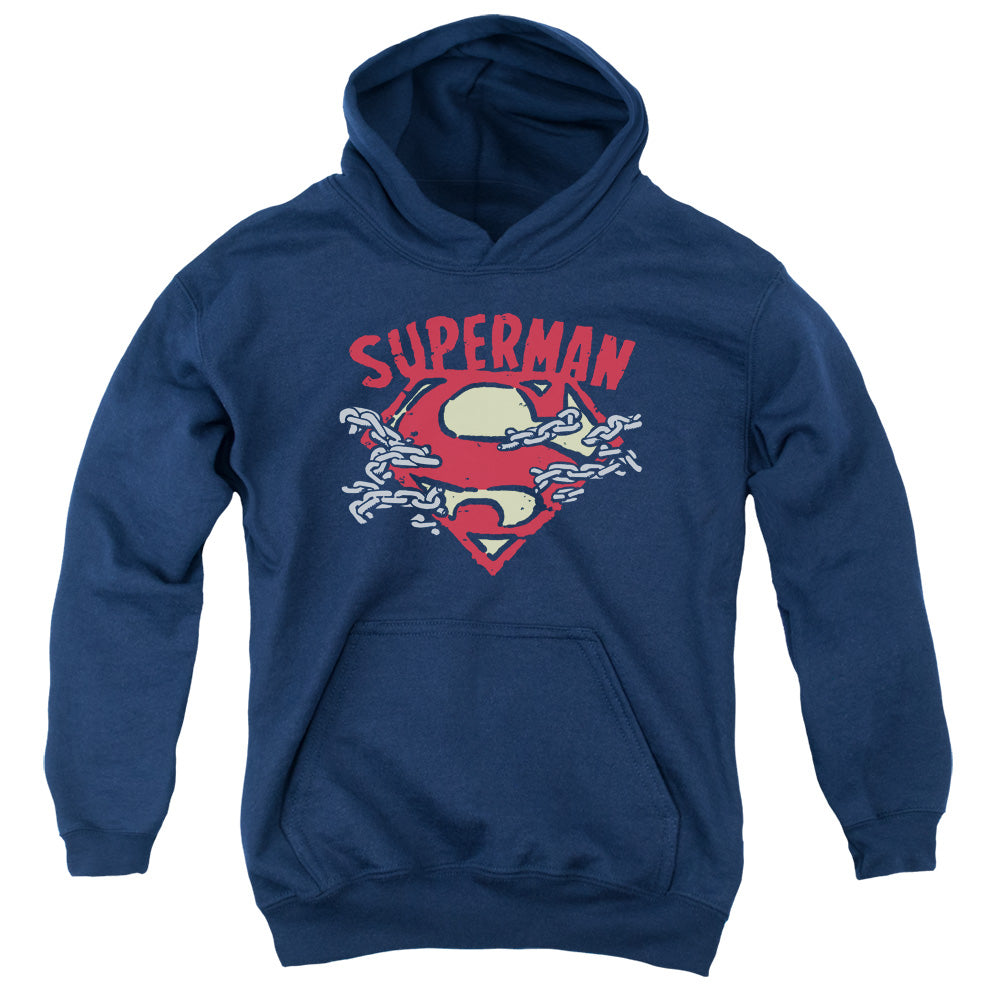 Superman Chain Breaking Kids Youth Hoodie Navy