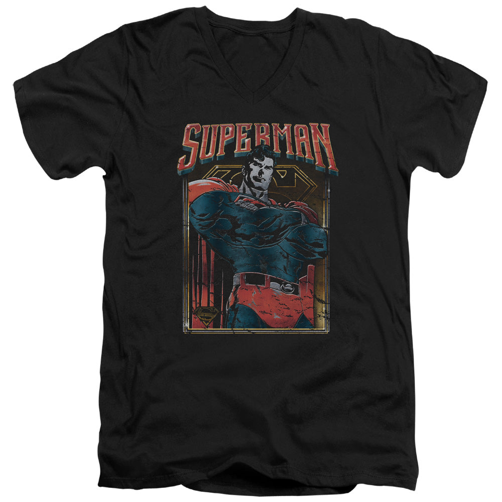 Superman Head Bang Mens Slim Fit V Neck T Shirt Black