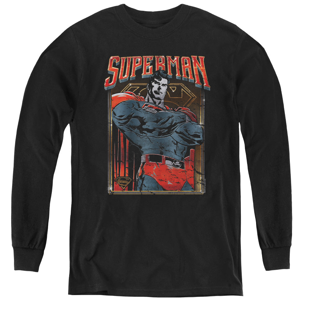 Superman Head Bang Long Sleeve Kids Youth T Shirt Black