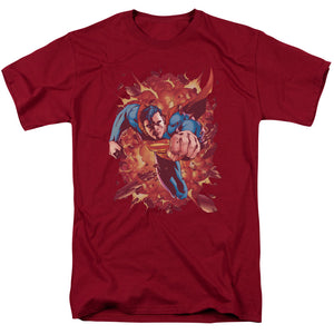 Superman Through Flame Mens T Shirt Cardinal
