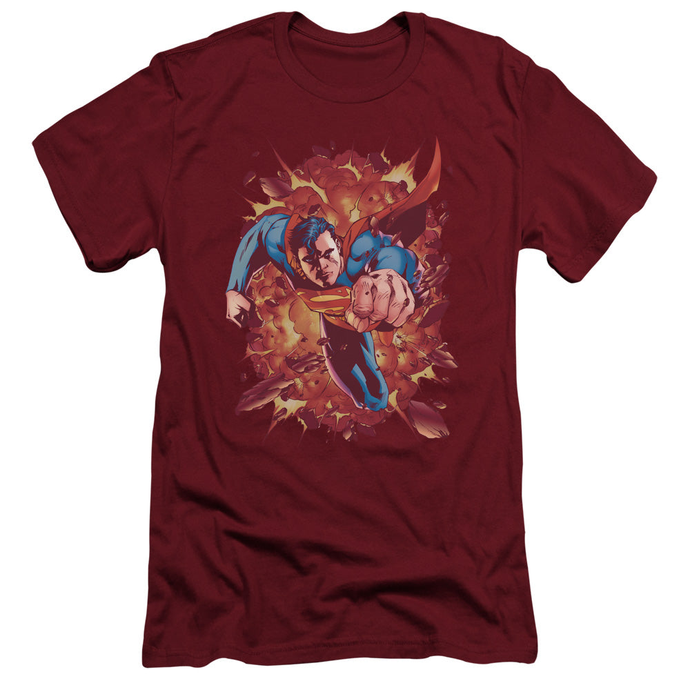 Superman Through Flame Slim Fit Mens T Shirt Cardinal