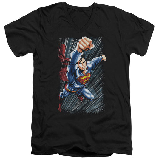 Superman Faster Than Mens Slim Fit V Neck T Shirt Black