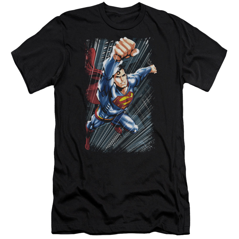 Superman Faster Than Premium Bella Canvas Slim Fit Mens T Shirt Black